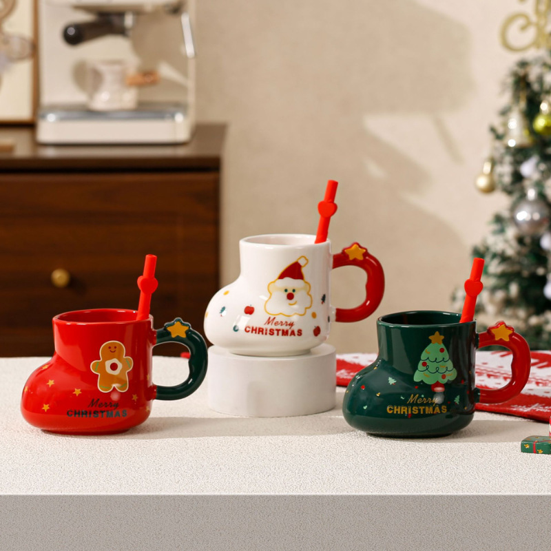 Straw ceramic christmas gift mug (red-single cup)