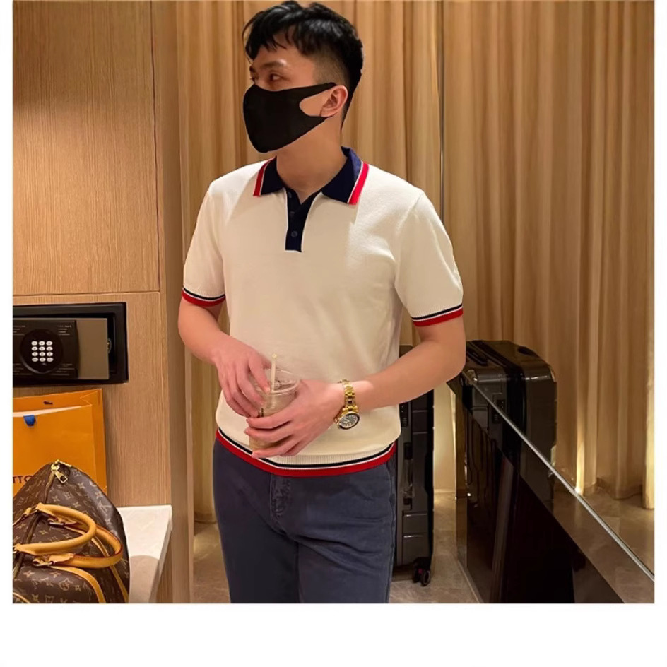 Mens Short-sleeve Striped Polo Shirt