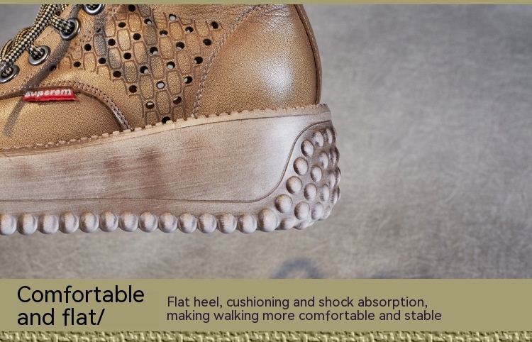 Wedge Lace-up Hollow Sandals Platform Round Head Genuine Leather Women's Casual Pumps Women's Shoes