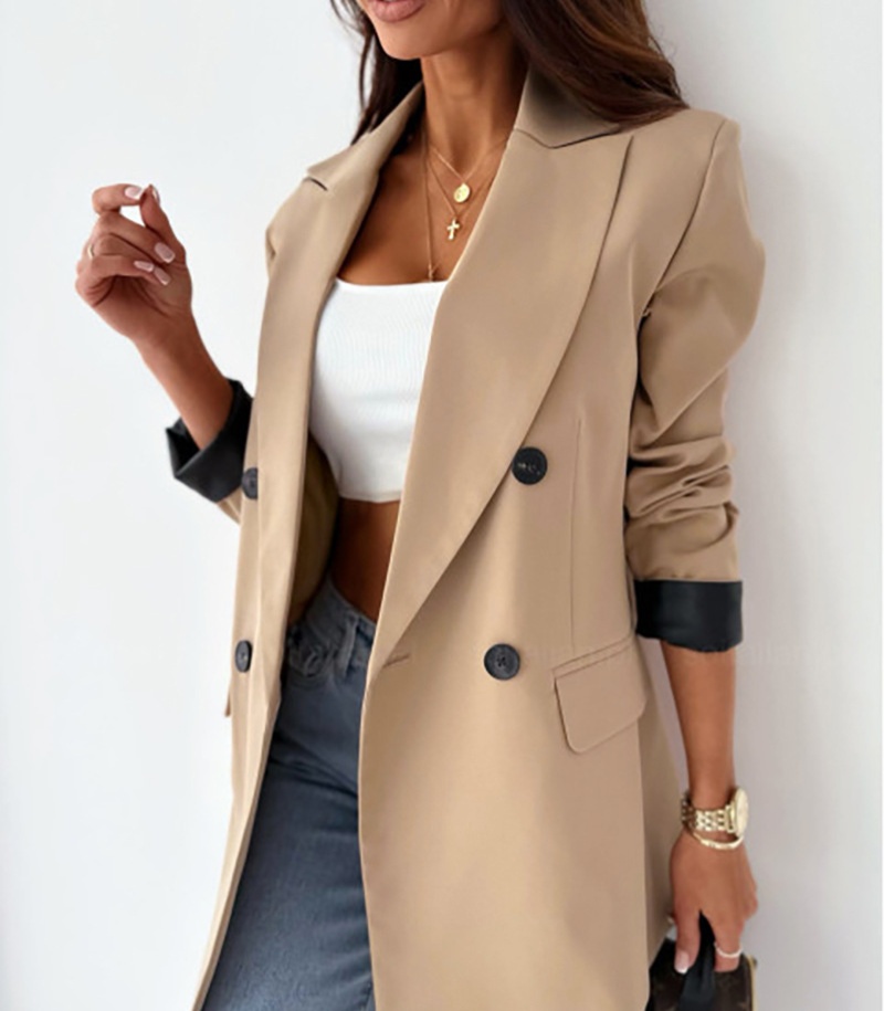 Women's Clothing Plain Casual Loose Beige Blazer - Picture 9 of 12