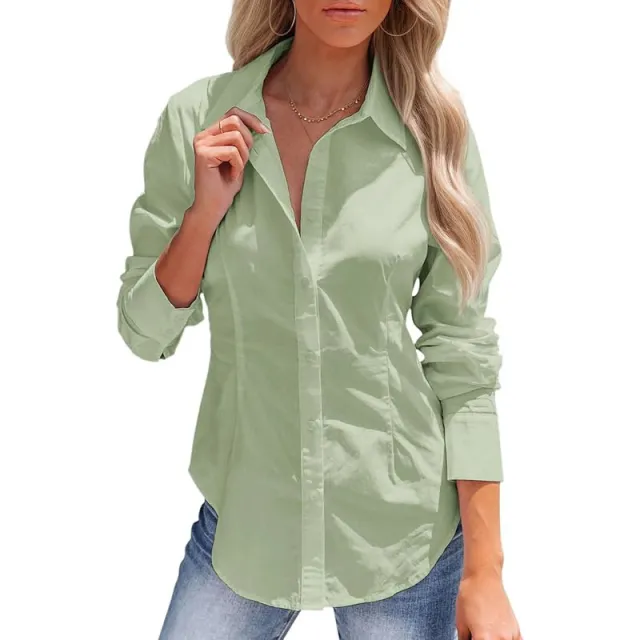 Pure Color All matching Office Temperament Shirt Top Yellow Green - Shop at LoveMi