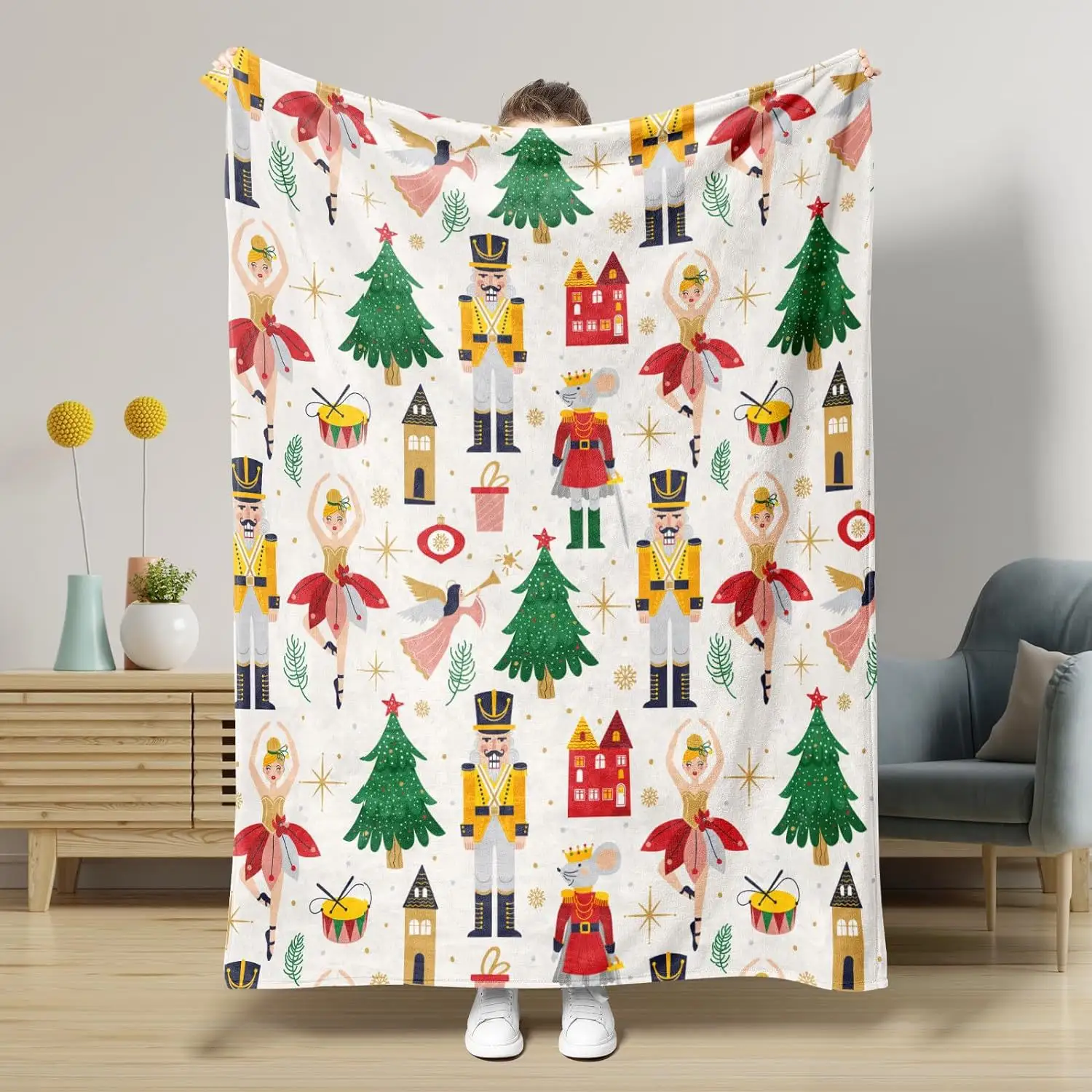 Nutcracker Pattern Blanket Boy Girl Christmas Gift