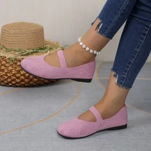Doug Shoes Round Head Comfortable Flat Flying Woven Pumps Pink - Shop at LoveMi