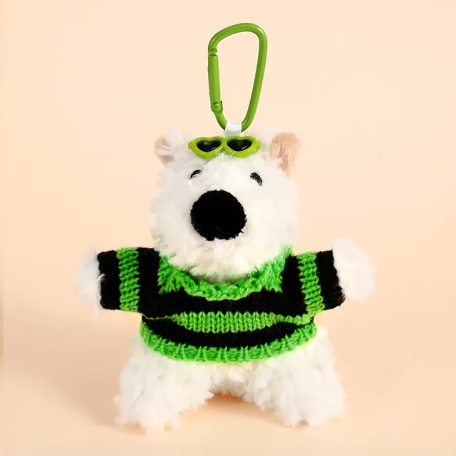 Creative Cartoon Plush West Highland Puppy Dog Keychain Black Green Stripe - Shop at LoveMi