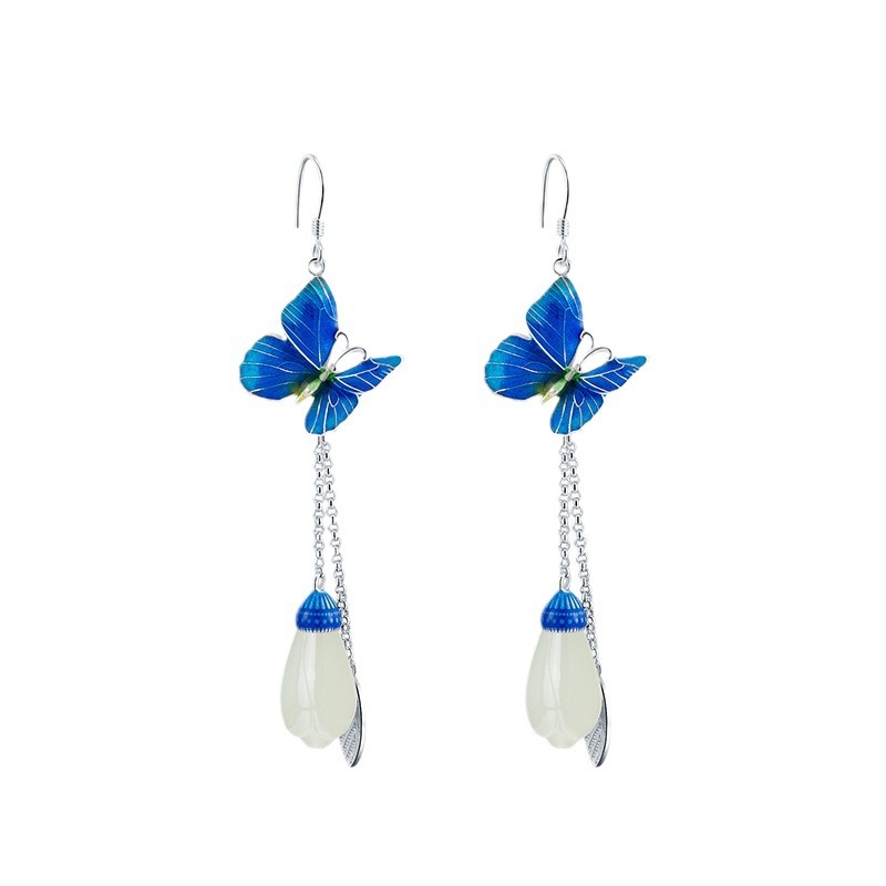 Classical Silver Butterfly Magnolia Earrings