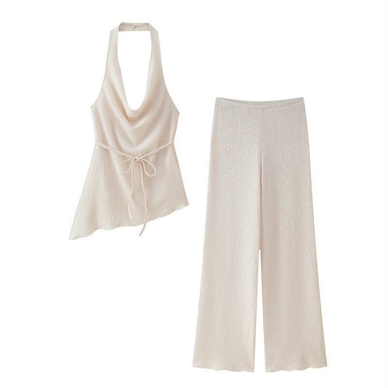 Asymmetric Design Hanging Collar Top And Trousers Suit