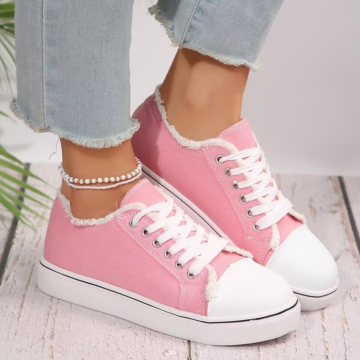Women's sneakers solid color canvas upper — Sarah Express