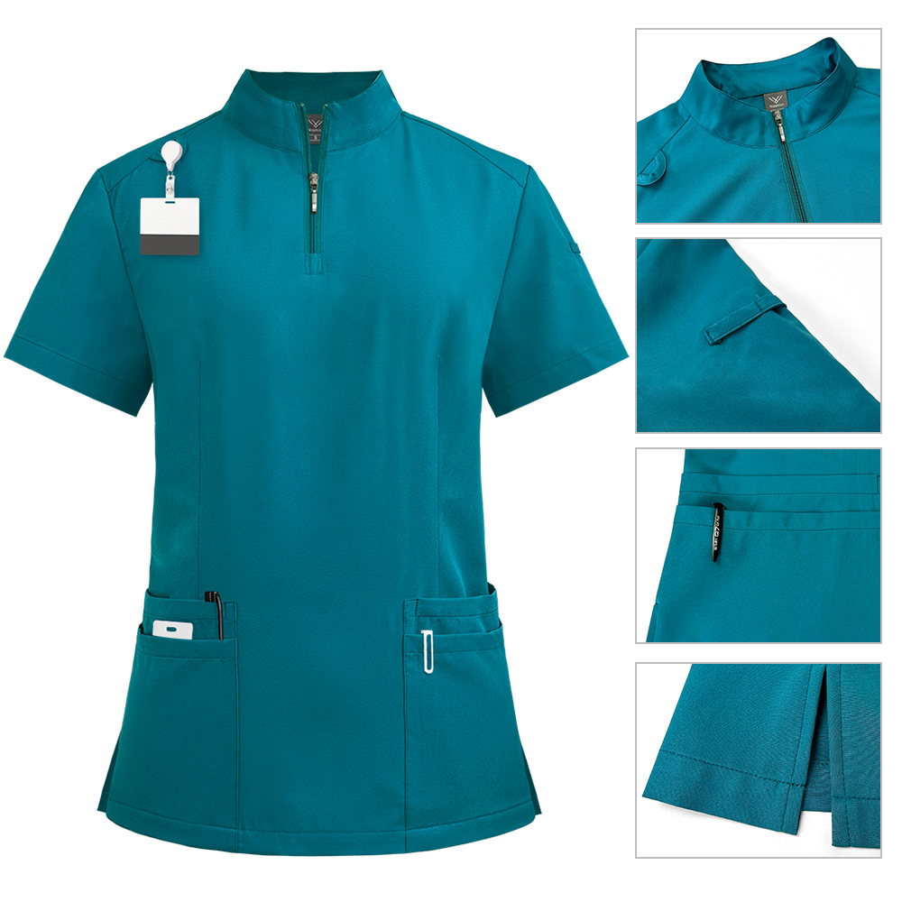 Stand Collar Zipper Doctor Nurse Work Uniforms Suit - Image 1