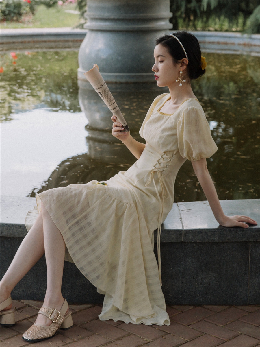 Chiffon Puff-Sleeve Fishtail Dress, picture 3 of 8