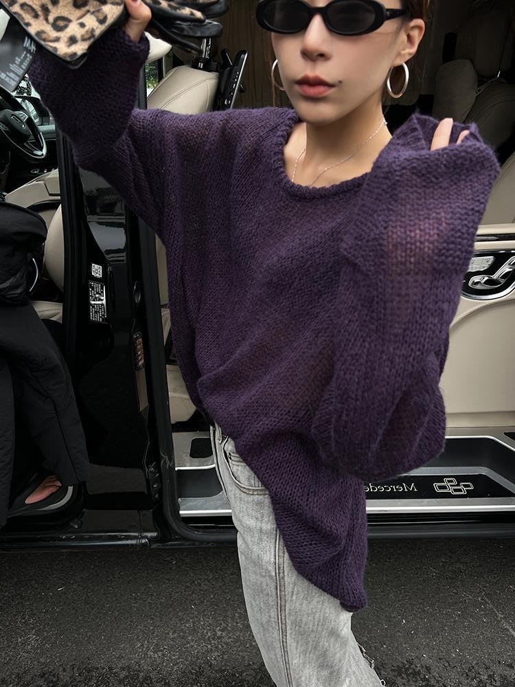 Idle Style Round Neck Hollow Out Sweater Women's Autumn Gentle Loose Solid Color Pullover Sweater Top