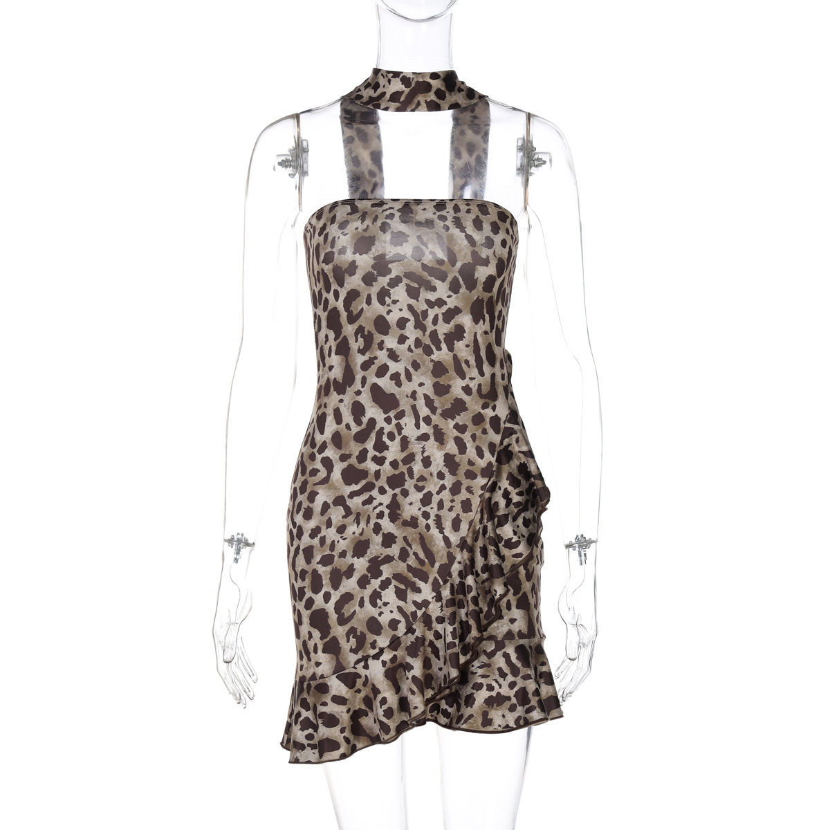 Women's Autumn Winter Sexy Hot Girl Printed Tube Top Ruffled Scarf Dress Leopard - Shop at LoveMi