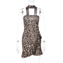 Women's Autumn Winter Sexy Printed Tube Top Ruffled Scarf Dress - Leopard Print - View 1