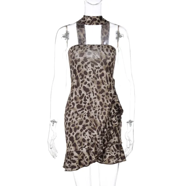 Women's Autumn Winter Sexy Printed Tube Top Ruffled Scarf Dress Leopard Print - Shop at LoveMi