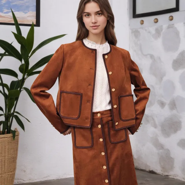 Long sleeve Color blocking Trim Design Short Minimalist High end Coat Red - Shop at LoveMi