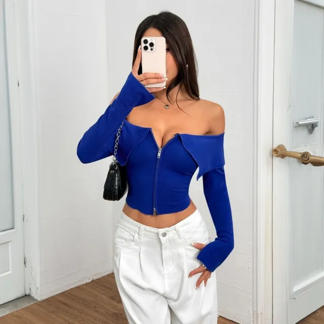 Women's Off Shoulder Trendy T Shirt Sleeveless Short Top Blue - Shop at LoveMi