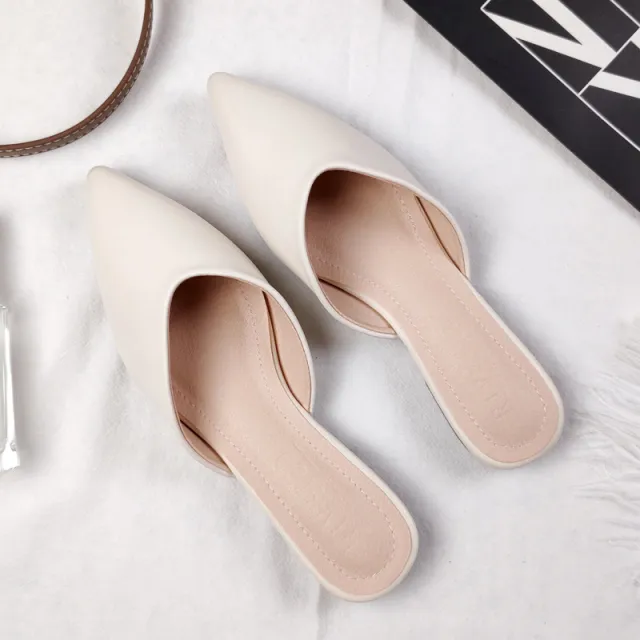 Closed Toe Half Sandals Women's Pointed Toe Flat For Outdoors Lazy Slippers Beige - Shop at LoveMi