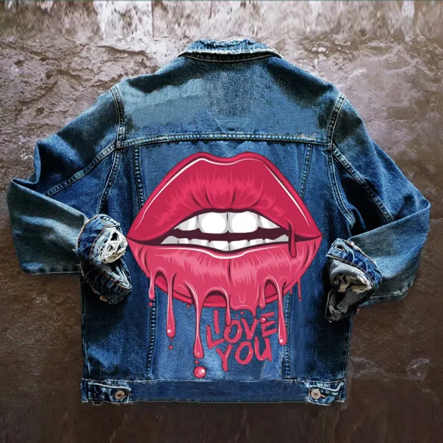 European And American Big Lips Fashion Casual Young Denim Coat Denim Blue - Shop at LoveMi