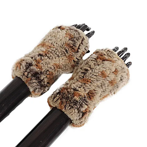 Rex Rabbit Fur Real Fur Cute Half Finger Thickened Gloves Parvenu Gold - Shop at LoveMi