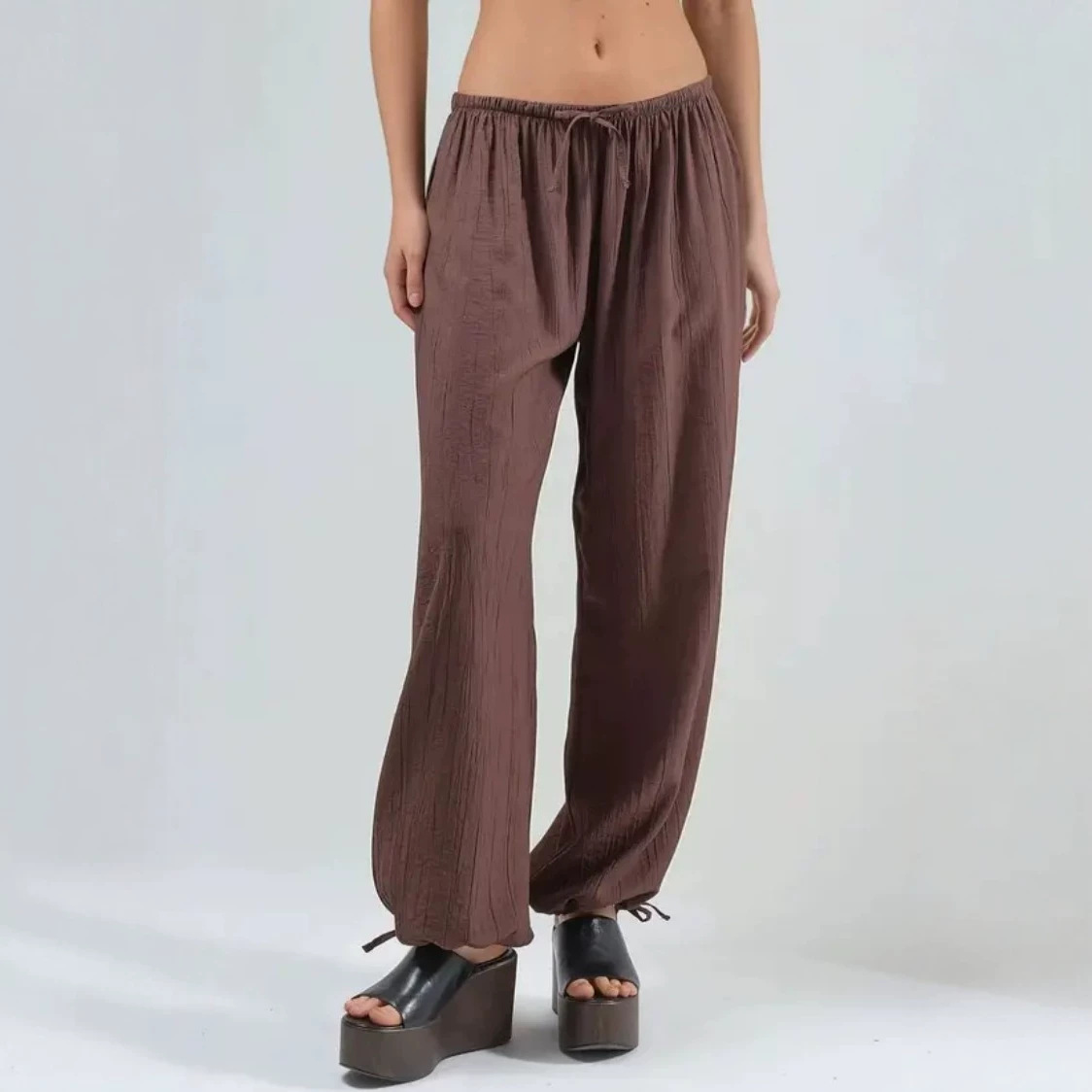 Thin Womens Casual Mid-rise Drawstring Elastic-waist Pants With A Draped Drape