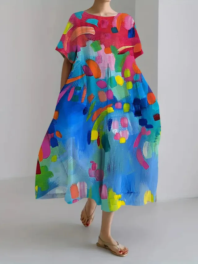Floral Loose Short Sleeve Dress Colorful - Shop at LoveMi