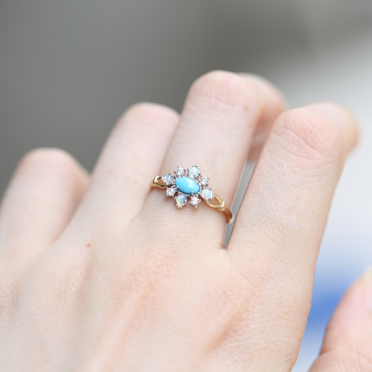Rhombus Turquoise Natural Opal Opal Ring 925 Silver