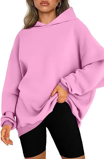 Women's Hooded Pullover Oversized Loose Sweater Pink - Shop at LoveMi