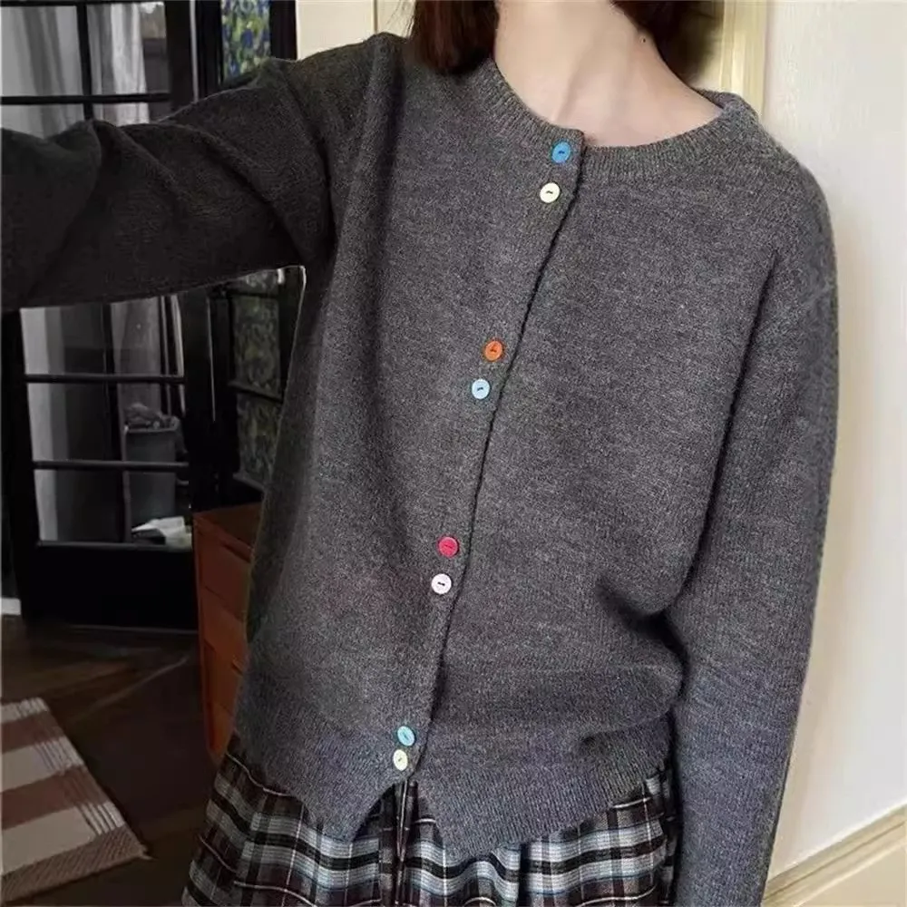 New Solid Color Loose And Lazy Style Cropped Sweater Coat - Gray