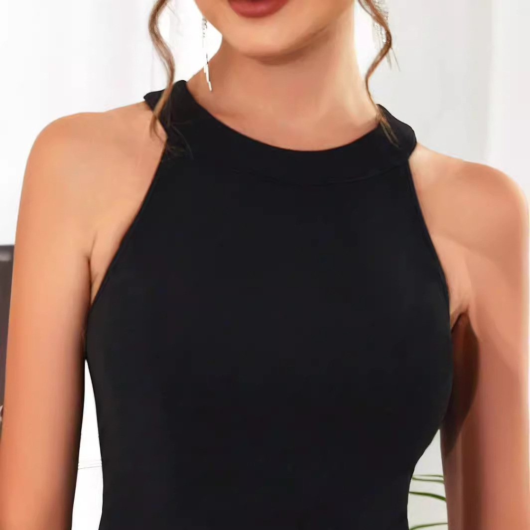 Women's Solid Color European And American High-grade Vest Halter Dress