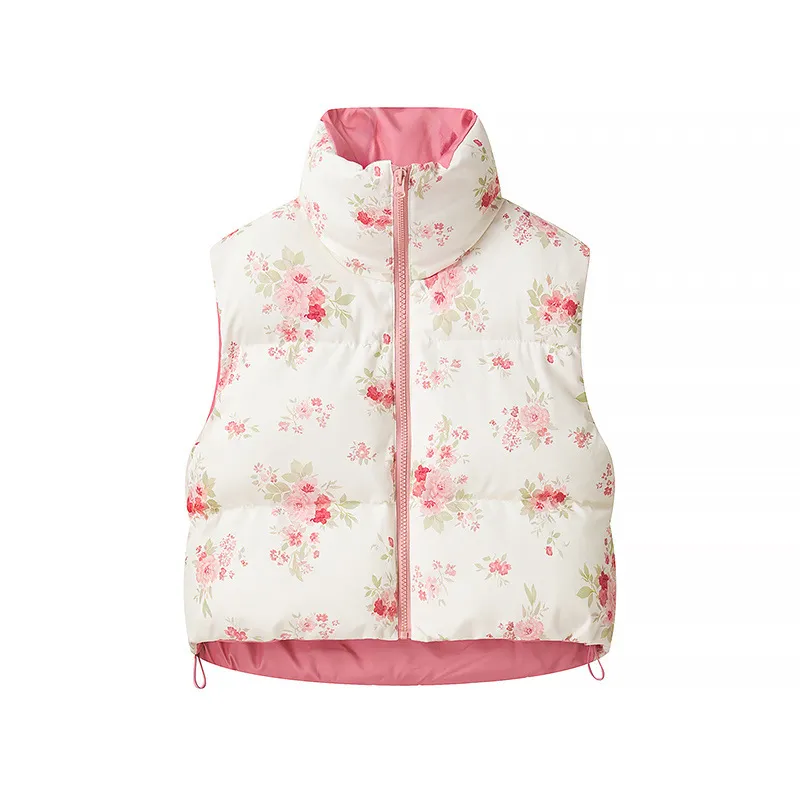 Hand Plug Cotton Printing Short Vest Waistcoat Jacket - Pink