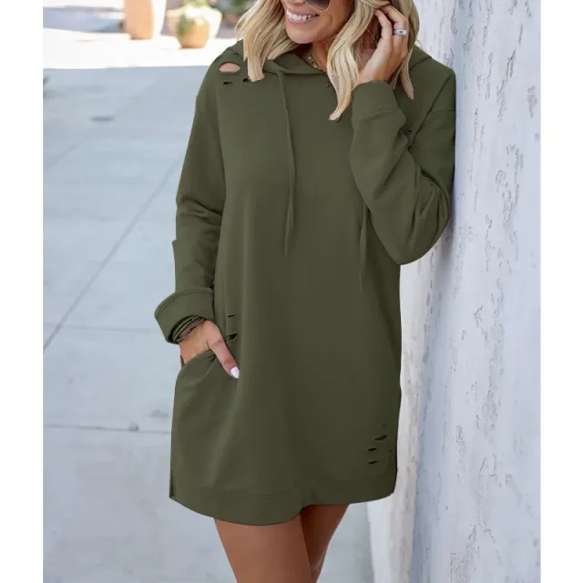 Women's Loose Long Sleeve Hooded Jacket Army Green - Shop at LoveMi