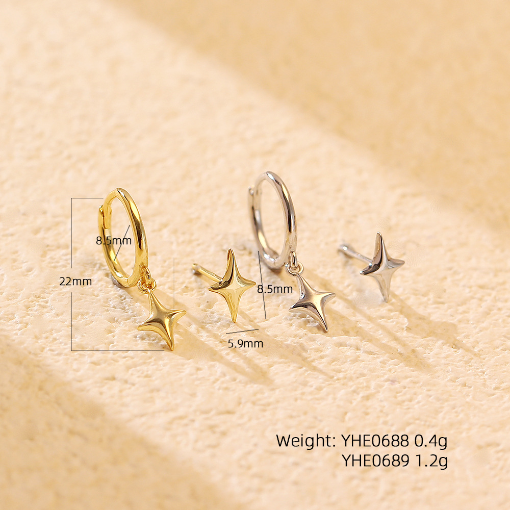 Sterling Silver Simple Stud Earrings Glossy