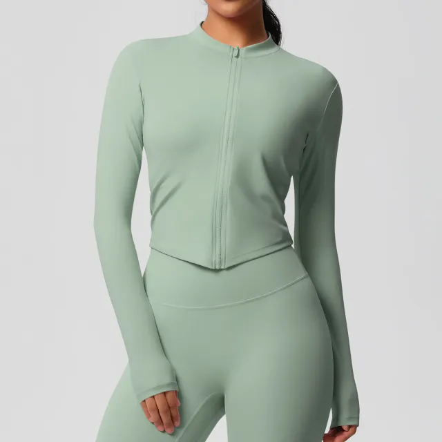 Women's Sports Tight Long Sleeve Yoga Wear Top Basil Green - Shop at LoveMi