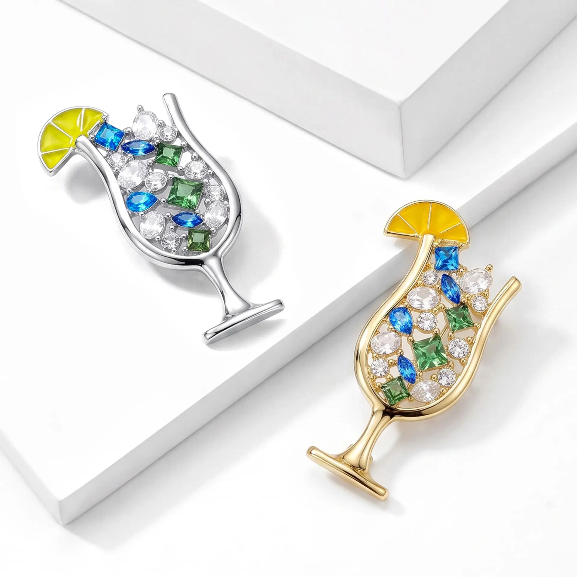 New Diamond-encrusted Wine Glass Brooch