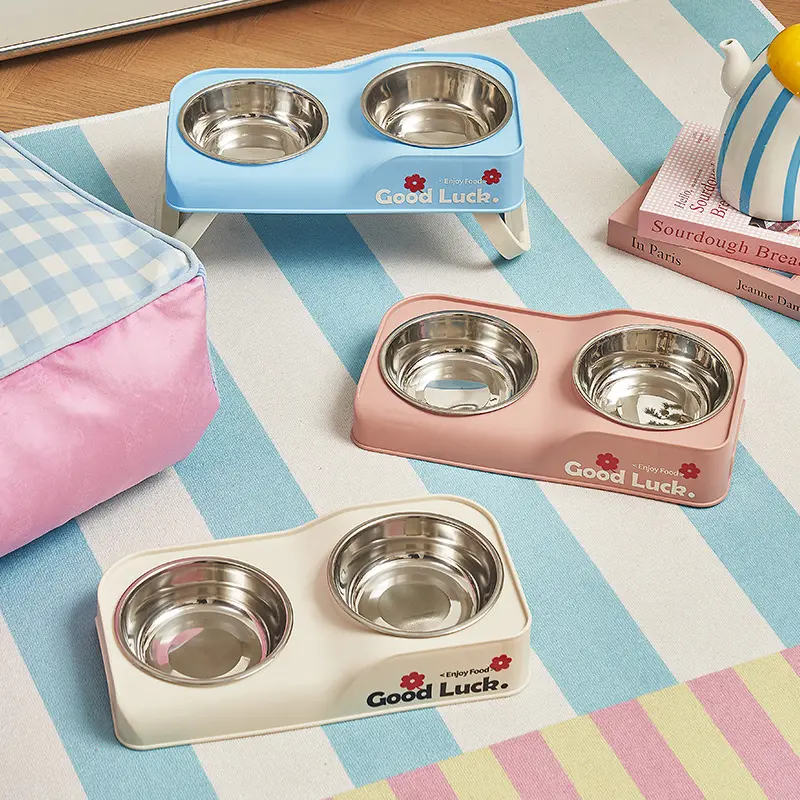 Foldable Stainless Steel Dual Bowl Non-Tip Feeding