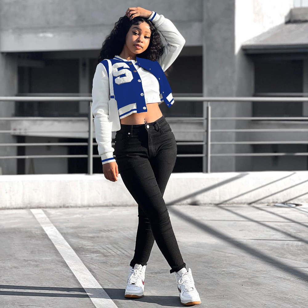 Women's Solid Color Stitching Fashion Baseball Jacket