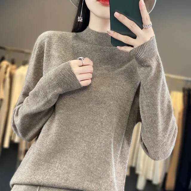 Turtleneck Pullover Women's Solid Color Loose Bottoming Sweater Purple Cashmere - Shop at LoveMi