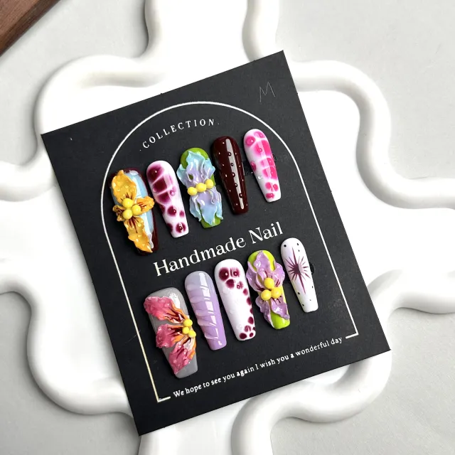 Handmade Carved Blooming Three dimensional Modeling Patch Wear Nail Tip Black - Shop at LoveMi