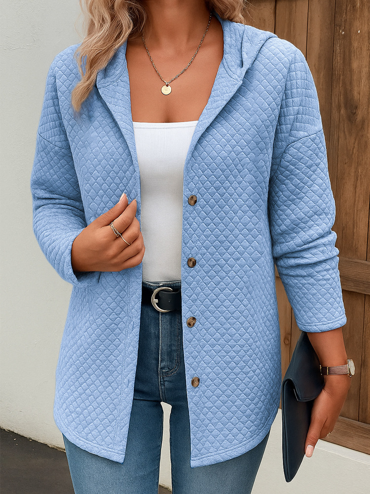 Women's Casual Loose Fashion Plaid Long Sleeve Cardigan Hoodie Coat Sky Blue - Shop at LoveMi