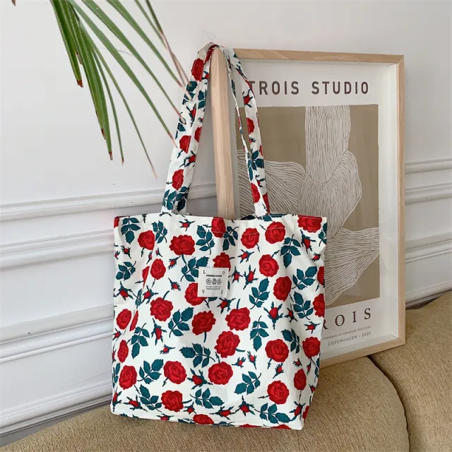 Tote Large Capacity Fashion Floral Canvas Shoulder Bag Rose - Shop at LoveMi