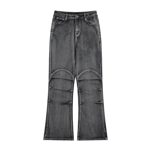 Pants Fashion Brand Washed Old Pleated Slightly Flared Jeans Black Gray L3764 - Shop at LoveMi