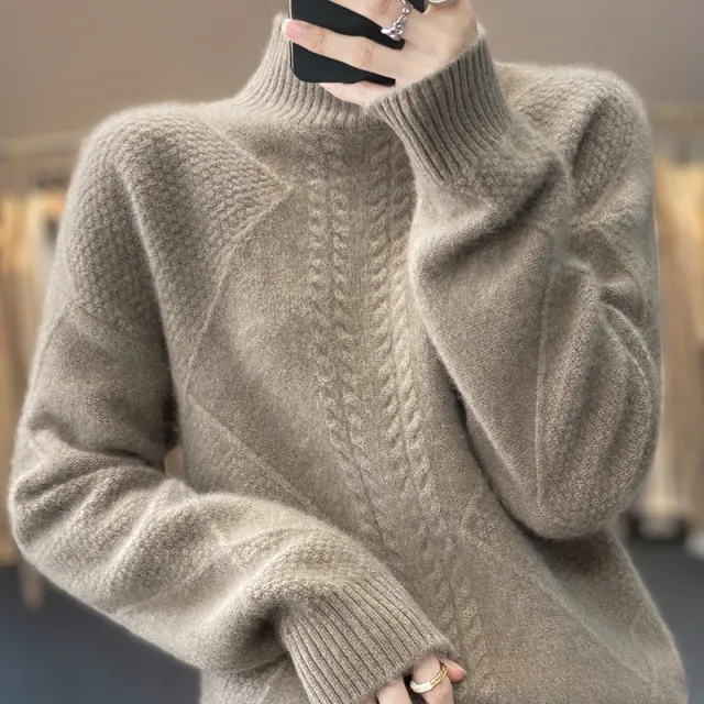 Half high Collar Women's Short Cashmere Sweater Camel - Shop at LoveMi