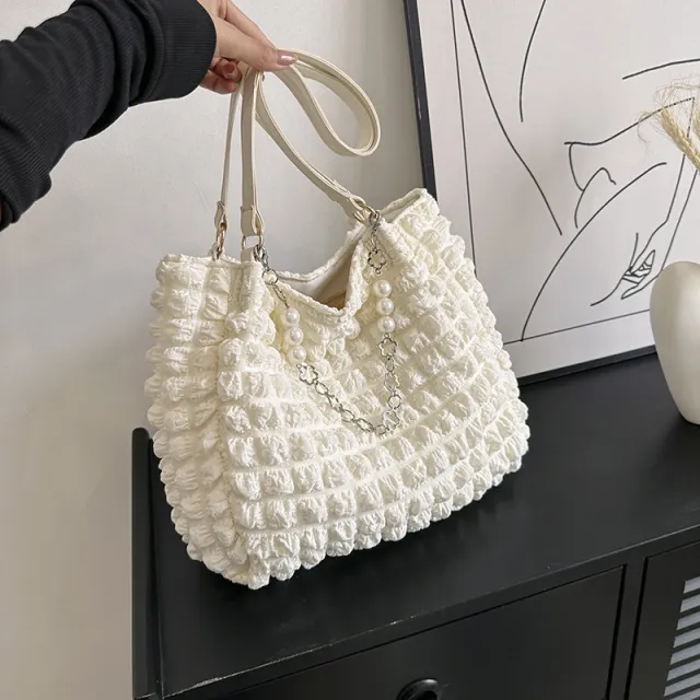 Portable Pleated Girl Heart Shoulder Tote Bag White - Shop at LoveMi