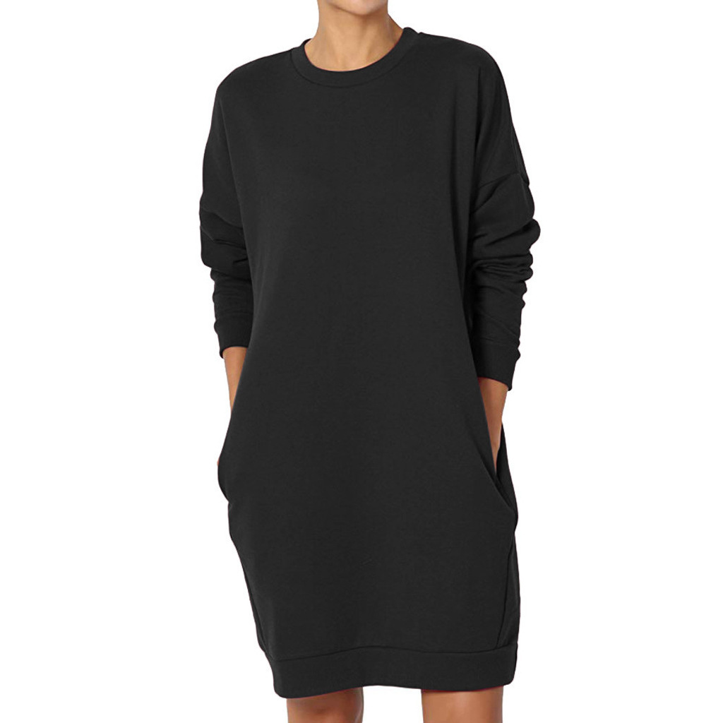 Pullover Round Neck Solid Color Casual Long Pocket Sweatshirt