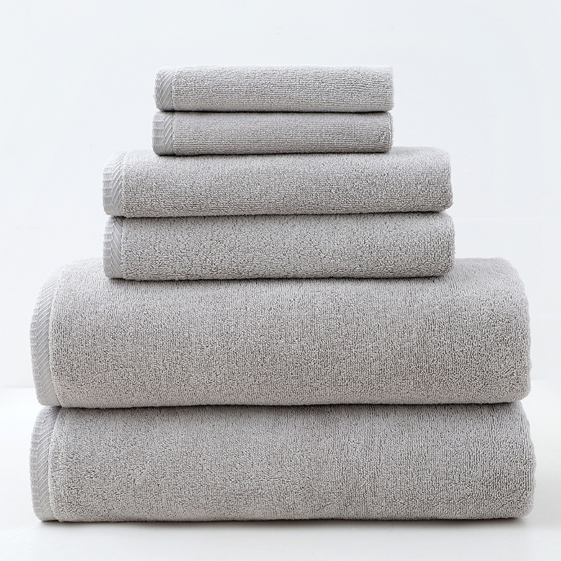 Solid Color Simple Towels 6-piece Cotton Suit