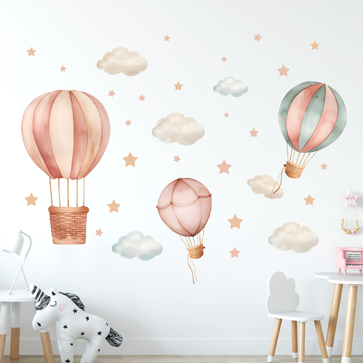 Title 3, Cloud Hot Air Balloon Self-adhesive Wall Sticke...