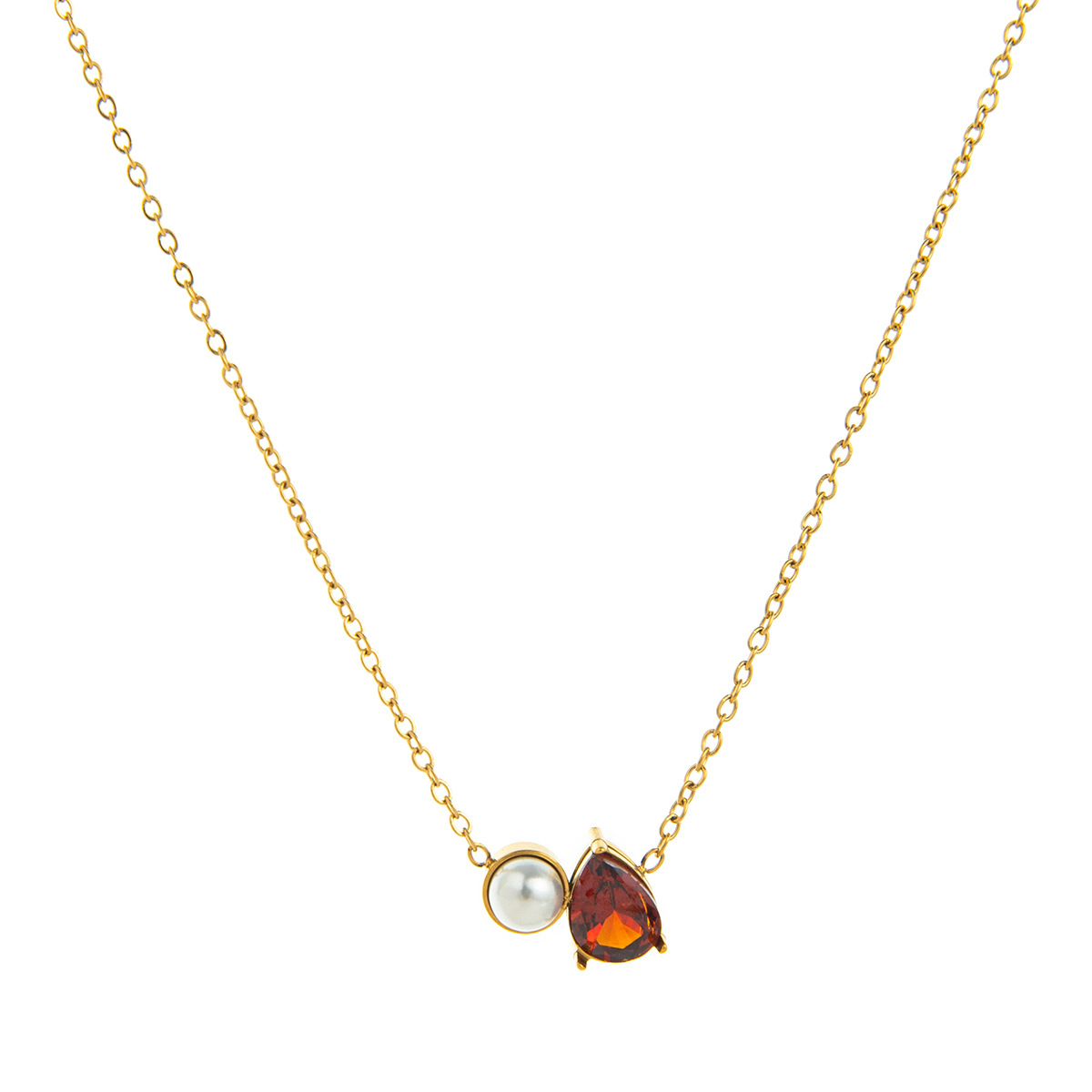 Titanium Steel Ins Water Drop Teardrop Pearl December Birthday Stone Necklace Zircon Pendant 12 High Color Retention