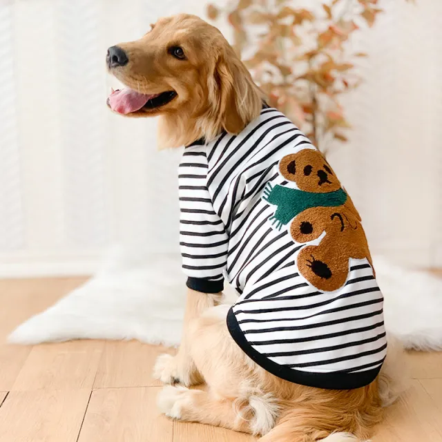 Dog Clothes Autumn And Winter Samoyed Medium Large Dog Black And White Striped Bear - Shop at LoveMi
