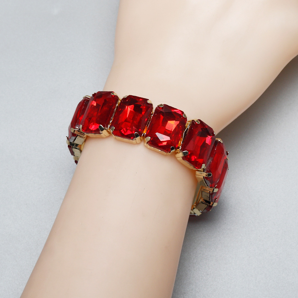 Colorful Square-shaped Fully Paved Multi-colored Stretch Crystal Bracelet