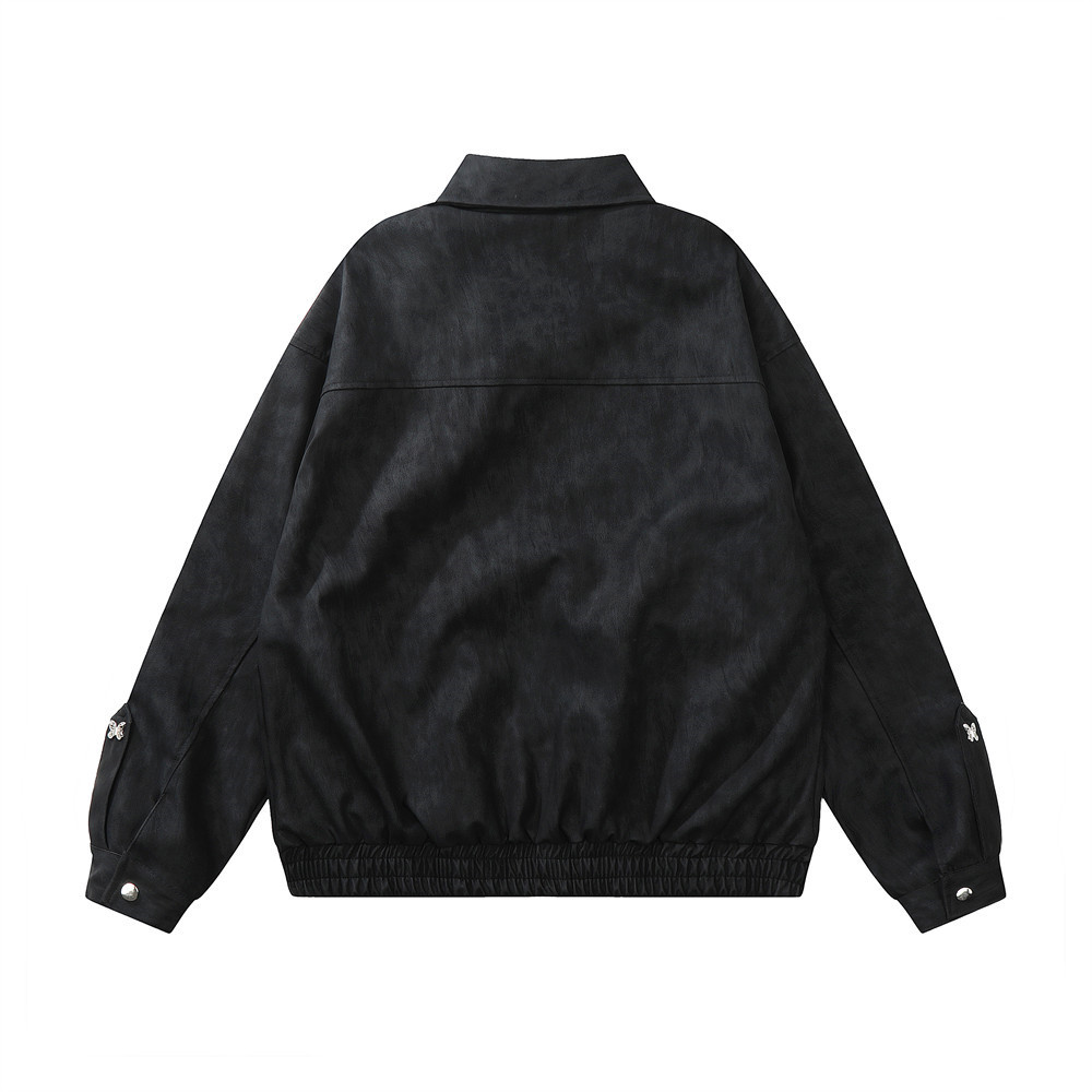 Three-dimensional Pocket Lapels PU Leather Jacket For Men