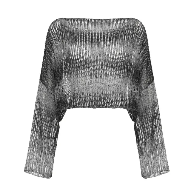 Hollow Tie dyed Loose Short Breathable Sweater Woven Blouse Temperament Women's Sun proof All matching Top Black - Shop at LoveMi
